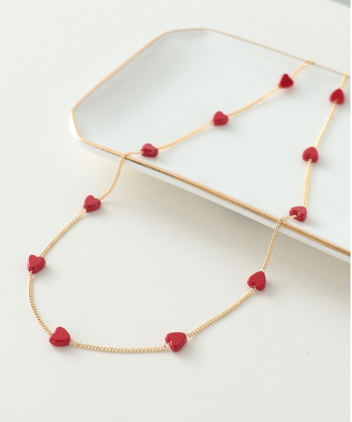 Three Four Time（ｽﾘｰﾌｫｰﾀｲﾑ）の「ハートステーションネックレス（ネックレス・レディース・レッド・FREE）」の7枚目の写真