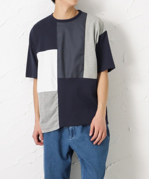 URBAN COLLECTION(アーバンコレクション)の「ポンチ素材 切替Tシャツ(Tシャツ/カットソー・メンズ・グレイッシュベージュ/ネイビー/ホワイト/チャコール・L/M/XL)」の4枚目の写真