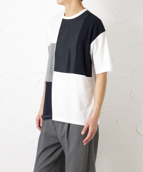 URBAN COLLECTION(アーバンコレクション)の「ポンチ素材 切替Tシャツ(Tシャツ/カットソー・メンズ・グレイッシュベージュ/ネイビー/ホワイト/チャコール・L/M/XL)」の7枚目の写真