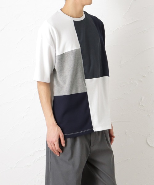 URBAN COLLECTION(アーバンコレクション)の「ポンチ素材 切替Tシャツ(Tシャツ/カットソー・メンズ・グレイッシュベージュ/ネイビー/ホワイト/チャコール・L/M/XL)」の8枚目の写真