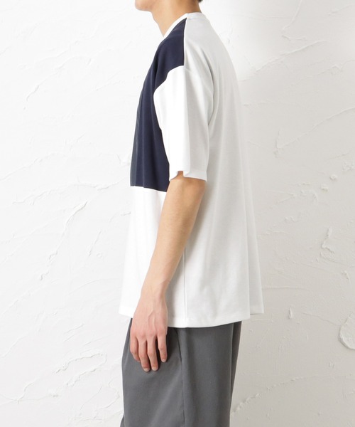 URBAN COLLECTION(アーバンコレクション)の「ポンチ素材 切替Tシャツ(Tシャツ/カットソー・メンズ・グレイッシュベージュ/ネイビー/ホワイト/チャコール・L/M/XL)」の9枚目の写真