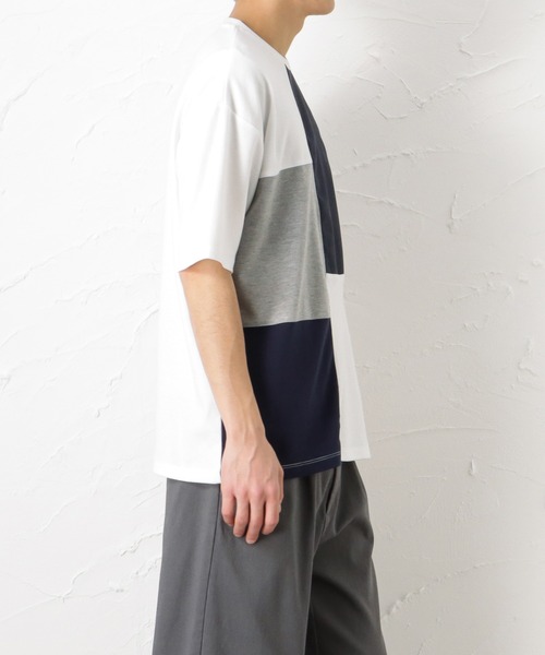 URBAN COLLECTION(アーバンコレクション)の「ポンチ素材 切替Tシャツ(Tシャツ/カットソー・メンズ・グレイッシュベージュ/ネイビー/ホワイト/チャコール・L/M/XL)」の10枚目の写真