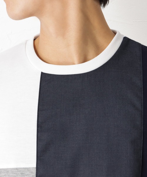 URBAN COLLECTION(アーバンコレクション)の「ポンチ素材 切替Tシャツ(Tシャツ/カットソー・メンズ・グレイッシュベージュ/ネイビー/ホワイト/チャコール・L/M/XL)」の12枚目の写真