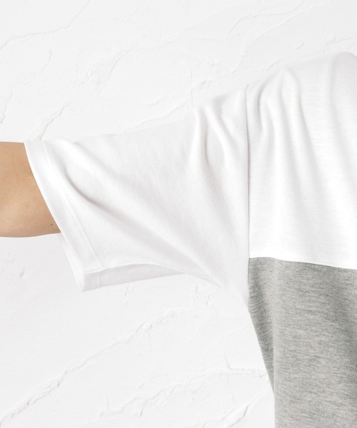 URBAN COLLECTION(アーバンコレクション)の「ポンチ素材 切替Tシャツ(Tシャツ/カットソー・メンズ・グレイッシュベージュ/ネイビー/ホワイト/チャコール・L/M/XL)」の13枚目の写真
