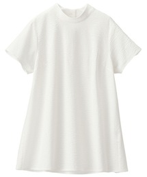 綿混バックボタンハイネックサッカーブラウス