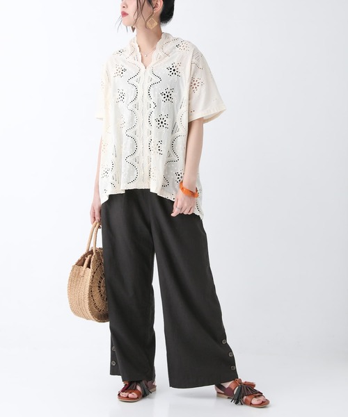 n'OrLABEL(ノアールレーベル)の「【廃盤】『風合いリネン混サイドボタンワイドパンツ』(その他パンツ・レディース・ブラック/モカ・1/2)」の13枚目の写真