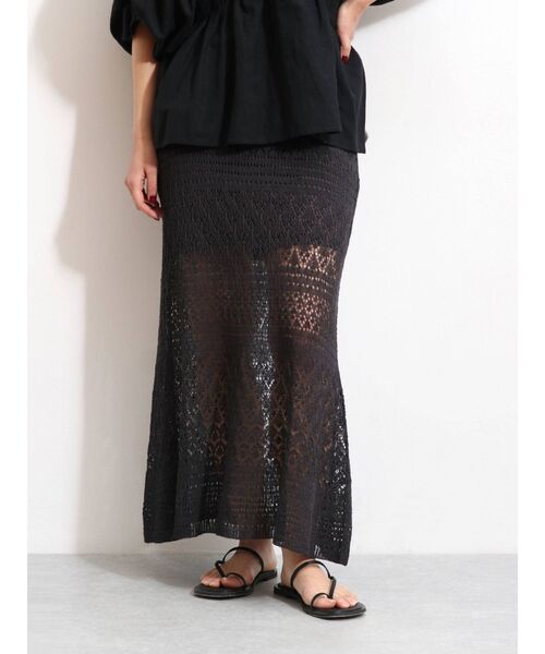 Ungrid（アングリッド）の「透かし編みニットフレアスカート（スカート・レディース・チャコールグレー/ベージュ/ダークオレンジ・FREE）」の8枚目の写真