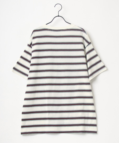 VISION STREET WEAR(ヴィジョンストリートウェア)の「VISION STREET WEAR/ヴィジョンストリートウェア ビッグシルエット ボーダー ロゴワッペン ワンポイント刺繍 Tシャツ(Tシャツ/カットソー・メンズ・チャコールグレー/ネイビー/オフホワイト・LL/M/L)」の13枚目の写真