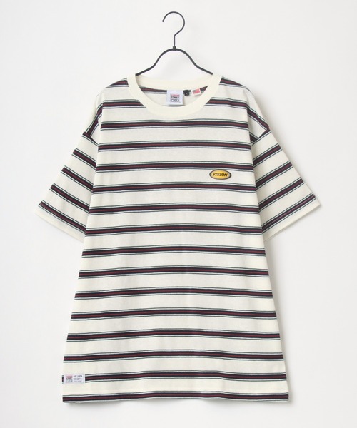 VISION STREET WEAR(ヴィジョンストリートウェア)の「VISION STREET WEAR/ヴィジョンストリートウェア ビッグシルエット ボーダー ロゴワッペン ワンポイント刺繍 Tシャツ(Tシャツ/カットソー・メンズ・チャコールグレー/ネイビー/オフホワイト・LL/M/L)」の11枚目の写真