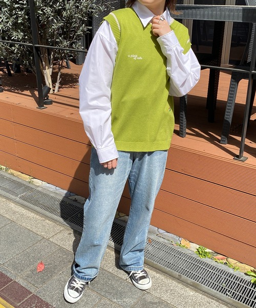 PairPair（ペアペア）の「刺繍入りニットベスト(ユニセックス)（ベスト・メンズ・ネイビー/ライム/アイボリー・MEDIUM/LARGE）」の19枚目の写真