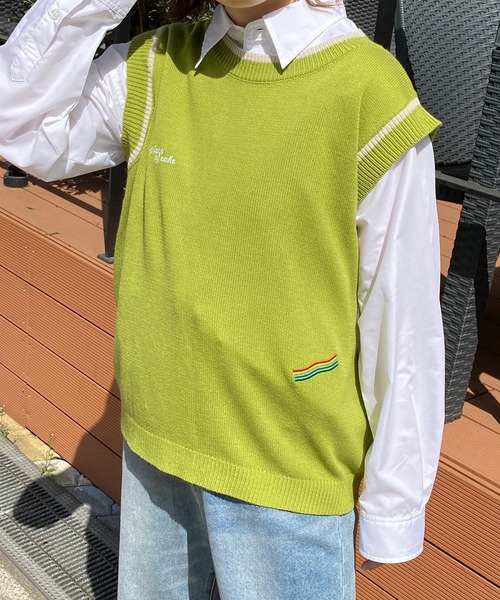 PairPair（ペアペア）の「刺繍入りニットベスト(ユニセックス)（ベスト・メンズ・ネイビー/ライム/アイボリー・MEDIUM/LARGE）」の20枚目の写真