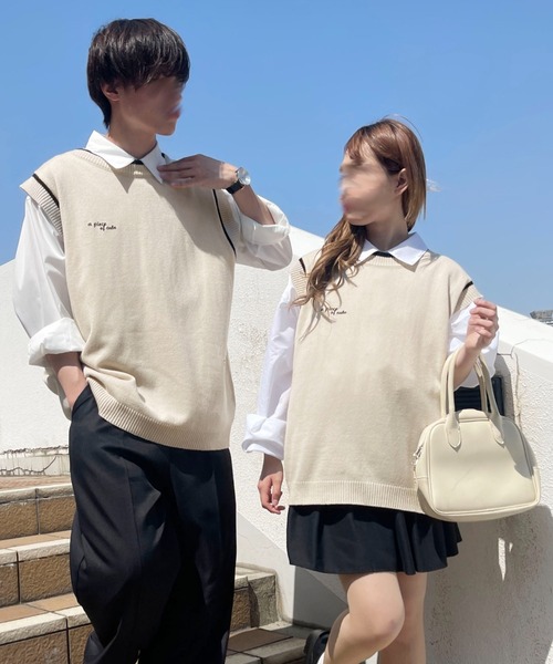 PairPair（ペアペア）の「刺繍入りニットベスト(ユニセックス)（ベスト・メンズ・ネイビー/ライム/アイボリー・MEDIUM/LARGE）」の4枚目の写真