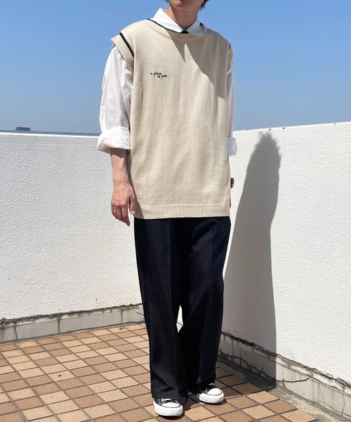 PairPair（ペアペア）の「刺繍入りニットベスト(ユニセックス)（ベスト・メンズ・ネイビー/ライム/アイボリー・MEDIUM/LARGE）」の6枚目の写真