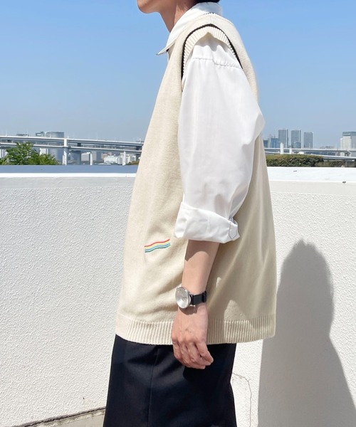 PairPair（ペアペア）の「刺繍入りニットベスト(ユニセックス)（ベスト・メンズ・ネイビー/ライム/アイボリー・MEDIUM/LARGE）」の8枚目の写真