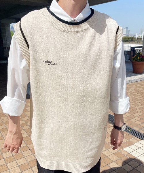 PairPair（ペアペア）の「刺繍入りニットベスト(ユニセックス)（ベスト・メンズ・ネイビー/ライム/アイボリー・MEDIUM/LARGE）」の14枚目の写真