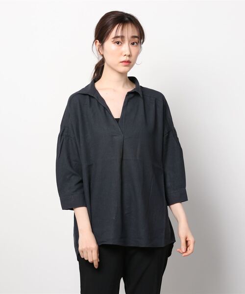 NAVY（ネイビー）の「ミントリネン スキッパーシャツ（シャツ/ブラウス・レディース・ホワイト/ライム/ベージュ/チャコール・フリー）」の11枚目の写真