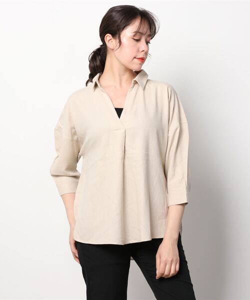 NAVY（ネイビー）の「ミントリネン スキッパーシャツ（シャツ/ブラウス・レディース・ホワイト/ライム/ベージュ/チャコール・フリー）」の12枚目の写真