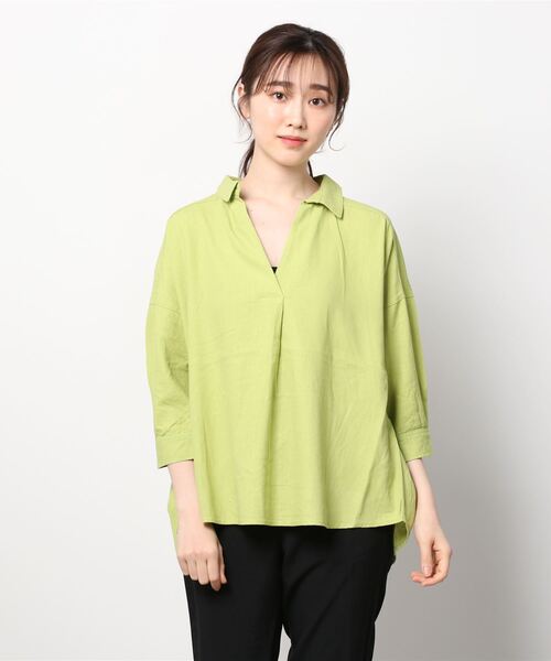 NAVY（ネイビー）の「ミントリネン スキッパーシャツ（シャツ/ブラウス・レディース・ホワイト/ライム/ベージュ/チャコール・フリー）」の13枚目の写真