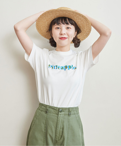 『SALE 30％OFF』売れ筋商品|||CHILD WOMAN チャイルドウーマン 40/2天竺 Pineapple/Flower 刺繍Tシャツ CHILD WOMAN（チャイルドウーマン）の「40/2天竺 Pineapple