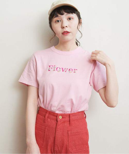 CHILD WOMAN（チャイルドウーマン）の「40/2天竺 Pineapple/Flower 刺繍Tシャツ（Tシャツ/カットソー・レディース・ホワイト/レッド/サックスブルー/ピンク/イエロー/アイボリー・FREE）」の7枚目の写真
