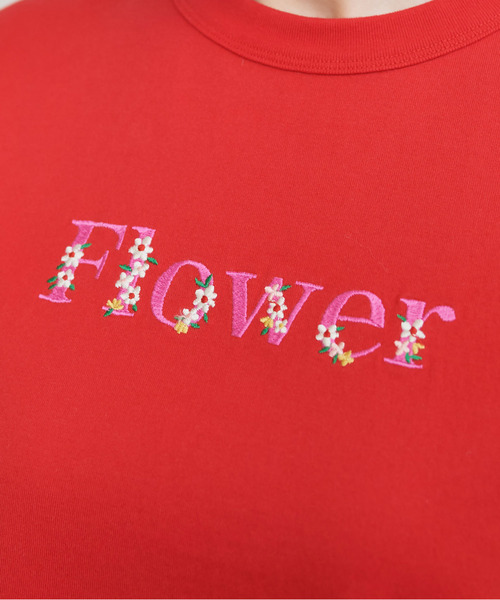 CHILD WOMAN（チャイルドウーマン）の「40/2天竺 Pineapple/Flower 刺繍Tシャツ（Tシャツ/カットソー・レディース・ホワイト/レッド/サックスブルー/ピンク/イエロー/アイボリー・FREE）」の8枚目の写真