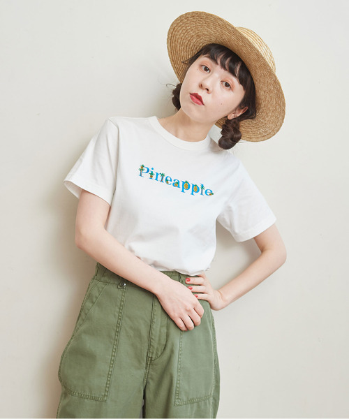 CHILD WOMAN（チャイルドウーマン）の「40/2天竺 Pineapple/Flower 刺繍Tシャツ（Tシャツ/カットソー・レディース・ホワイト/レッド/サックスブルー/ピンク/イエロー/アイボリー・FREE）」の16枚目の写真