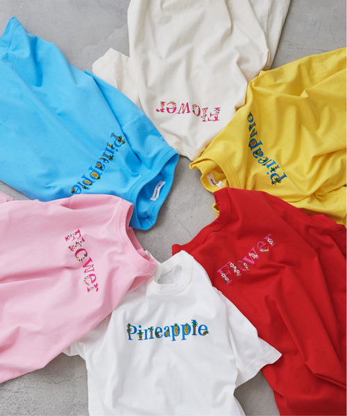 『SALE 30％OFF』売れ筋商品|||CHILD WOMAN チャイルドウーマン 40/2天竺 Pineapple/Flower 刺繍Tシャツ CHILD WOMAN（チャイルドウーマン）の「40/2天竺 Pineapple