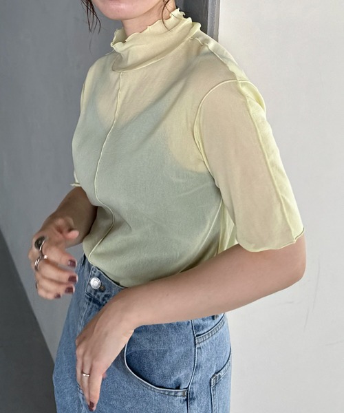 feepur（フェピュール）の「アウトリンキングシアーハイネックハーフスリーブT（Tシャツ/カットソー・レディース・ブラック/オフホワイト/グリーン/クリーム/ピンク系その他・MEDIUM）」の4枚目の写真