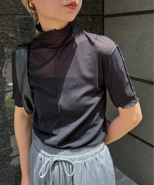 feepur（フェピュール）の「アウトリンキングシアーハイネックハーフスリーブT（Tシャツ/カットソー・レディース・ブラック/オフホワイト/グリーン/クリーム/ピンク系その他・MEDIUM）」の3枚目の写真