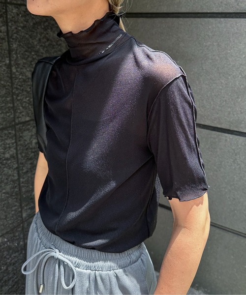 feepur（フェピュール）の「アウトリンキングシアーハイネックハーフスリーブT（Tシャツ/カットソー・レディース・ブラック/オフホワイト/グリーン/クリーム/ピンク系その他・MEDIUM）」の6枚目の写真