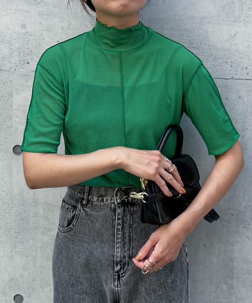 feepur（フェピュール）の「アウトリンキングシアーハイネックハーフスリーブT（Tシャツ/カットソー・レディース・ブラック/オフホワイト/グリーン/クリーム/ピンク系その他・MEDIUM）」の19枚目の写真