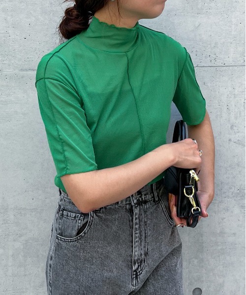 feepur（フェピュール）の「アウトリンキングシアーハイネックハーフスリーブT（Tシャツ/カットソー・レディース・ブラック/オフホワイト/グリーン/クリーム/ピンク系その他・MEDIUM）」の20枚目の写真