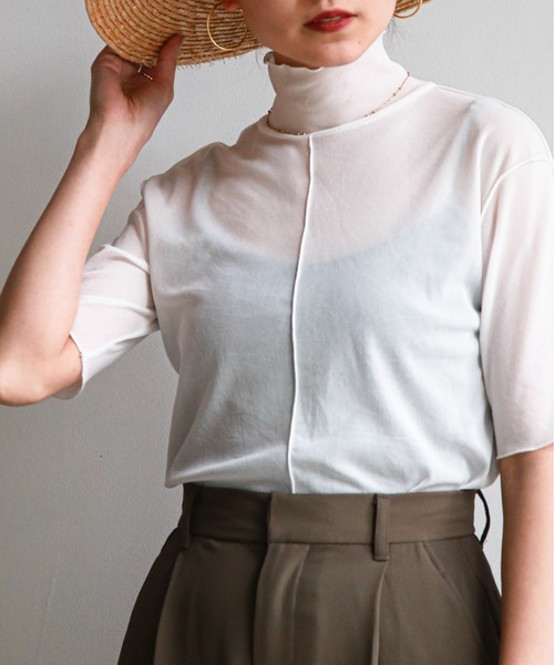 feepur（フェピュール）の「アウトリンキングシアーハイネックハーフスリーブT（Tシャツ/カットソー・レディース・ブラック/オフホワイト/グリーン/クリーム/ピンク系その他・MEDIUM）」の17枚目の写真