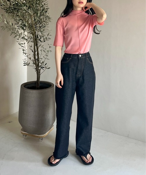 feepur（フェピュール）の「アウトリンキングシアーハイネックハーフスリーブT（Tシャツ/カットソー・レディース・ブラック/オフホワイト/グリーン/クリーム/ピンク系その他・MEDIUM）」の9枚目の写真