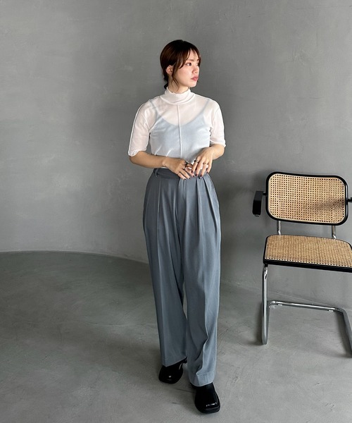 feepur（フェピュール）の「アウトリンキングシアーハイネックハーフスリーブT（Tシャツ/カットソー・レディース・ブラック/オフホワイト/グリーン/クリーム/ピンク系その他・MEDIUM）」の13枚目の写真