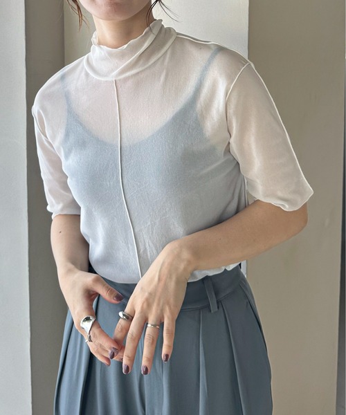 feepur（フェピュール）の「アウトリンキングシアーハイネックハーフスリーブT（Tシャツ/カットソー・レディース・ブラック/オフホワイト/グリーン/クリーム/ピンク系その他・MEDIUM）」の15枚目の写真