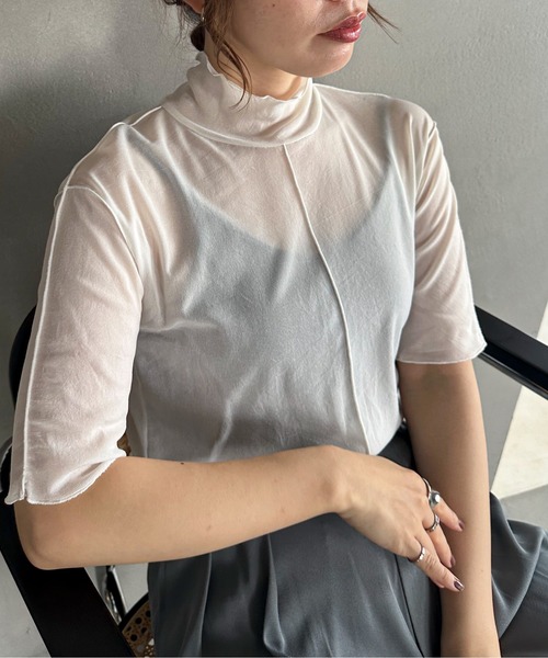 feepur（フェピュール）の「アウトリンキングシアーハイネックハーフスリーブT（Tシャツ/カットソー・レディース・ブラック/オフホワイト/グリーン/クリーム/ピンク系その他・MEDIUM）」の16枚目の写真