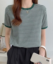 DAY CLOSET | レディース ボーダー柄パイピングTシャツ(Tシャツ/カットソー)