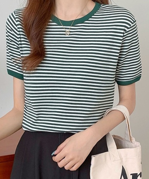 セール】レディース ボーダー柄パイピングTシャツ（Tシャツ