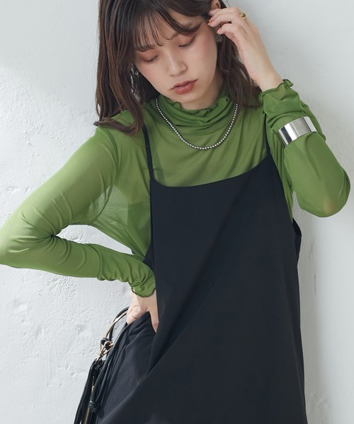 natural couture(ナチュラルクチュール)の「再予約/WEB限定/程良い肌見せで女性らしさ引き立つ パワーネットシアータートル(Tシャツ/カットソー・レディース・グレー系その他/ベージュ/ブラック/グリーン/オフホワイト/チェック/ベージュ系/ピンク系/ブラウン・FREE)」の21枚目の写真