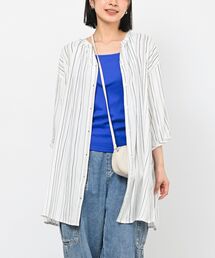 レーヨンノーカラー前開き７分袖ブラウス