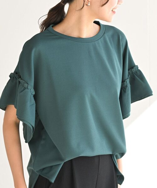 rps(アールピーエス)の「フリル袖カットジョーゼットプルオーバー(Tシャツ/カットソー・レディース・ブラック/グレイッシュベージュ/オレンジ/オフホワイト/マスタード/ブルーグリーン・M/フリー)」の5枚目の写真