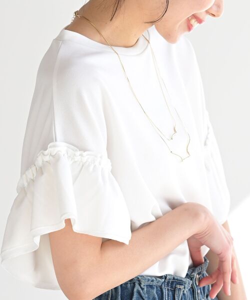 rps(アールピーエス)の「フリル袖カットジョーゼットプルオーバー(Tシャツ/カットソー・レディース・ブラック/グレイッシュベージュ/オレンジ/オフホワイト/マスタード/ブルーグリーン・M/フリー)」の12枚目の写真