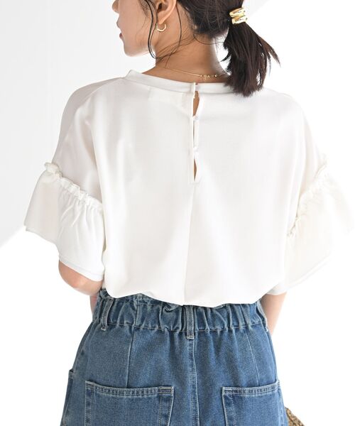 rps(アールピーエス)の「フリル袖カットジョーゼットプルオーバー(Tシャツ/カットソー・レディース・ブラック/グレイッシュベージュ/オレンジ/オフホワイト/マスタード/ブルーグリーン・M/フリー)」の13枚目の写真