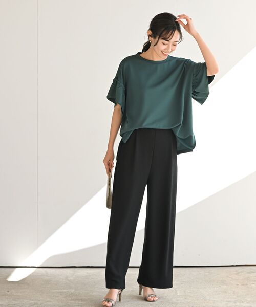 rps(アールピーエス)の「フリル袖カットジョーゼットプルオーバー(Tシャツ/カットソー・レディース・ブラック/グレイッシュベージュ/オレンジ/オフホワイト/マスタード/ブルーグリーン・M/フリー)」の15枚目の写真