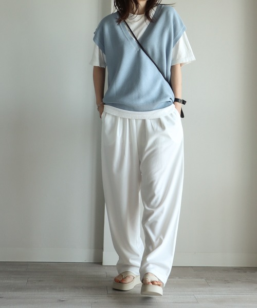 COURO（コウロ）の「Ｖネックカラーニットベスト（ベスト・レディース・レッド/サックスブルー/ピンク/オレンジ/ブルー/グリーン/ブルーグリーン・FREE）」の21枚目の写真