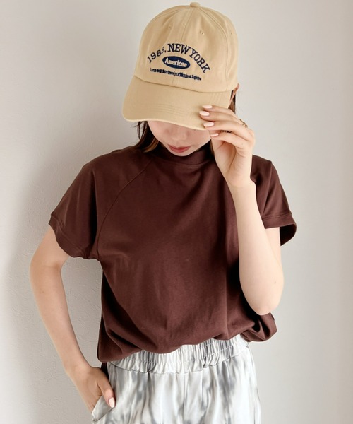at12:03(アットイチニーゼロサン)の「モックネック シンプルフレンチスリーブトップス/ラグランTシャツ(Tシャツ/カットソー・レディース・ホワイト/ブラック/ベージュ/ブラウン/ブルー・FREE)」の18枚目の写真