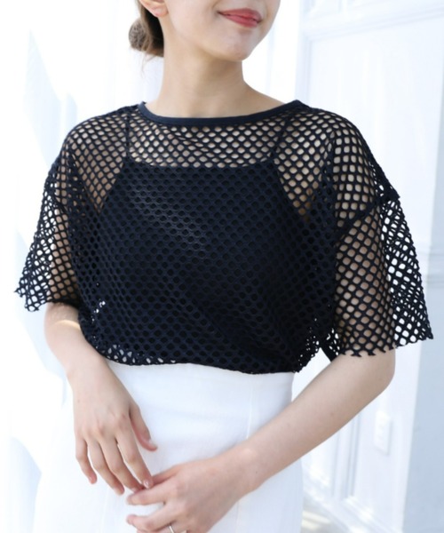 moment+(モーメントプラス)の「メッシュネット半袖プルオーバー(Tシャツ/カットソー・レディース・ブラック/オフホワイト・M)」の10枚目の写真