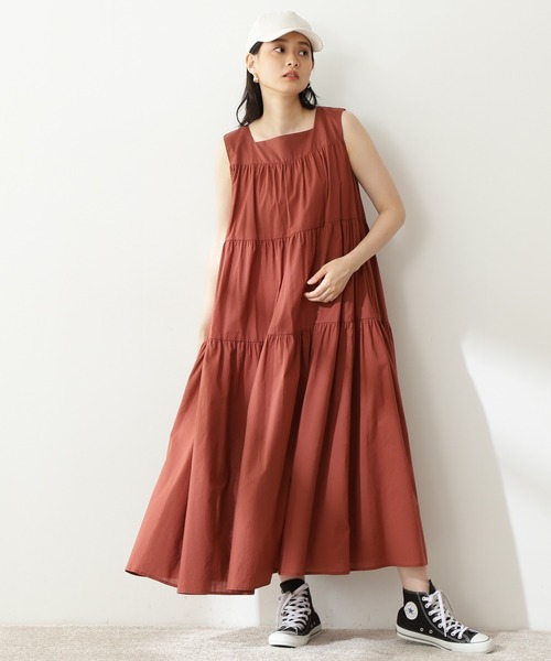 N.（N. Natural Beauty Basic）（エヌエヌナチュラルビューティーベーシック）の「【S Size Line】◆コットンローンスクエアネックティアードワンピース（ワンピース・レディース・ブラック/レッド/グリーン/チョコ・SMALL/MEDIUM）」の8枚目の写真