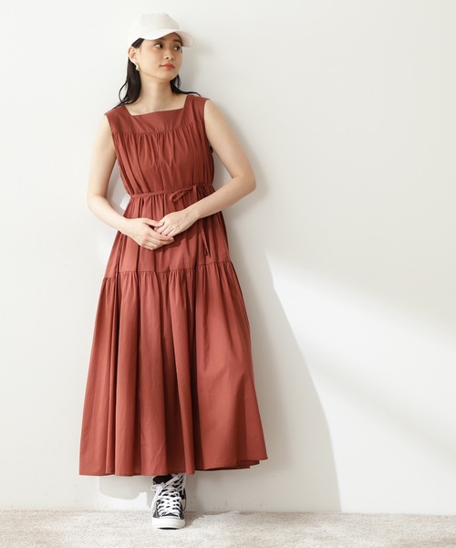 N.（N. Natural Beauty Basic）（エヌエヌナチュラルビューティーベーシック）の「【S Size Line】◆コットンローンスクエアネックティアードワンピース（ワンピース・レディース・ブラック/レッド/グリーン/チョコ・SMALL/MEDIUM）」の10枚目の写真